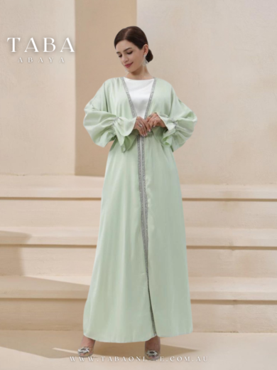 TABA Acetate Light Green Beaded Dress
