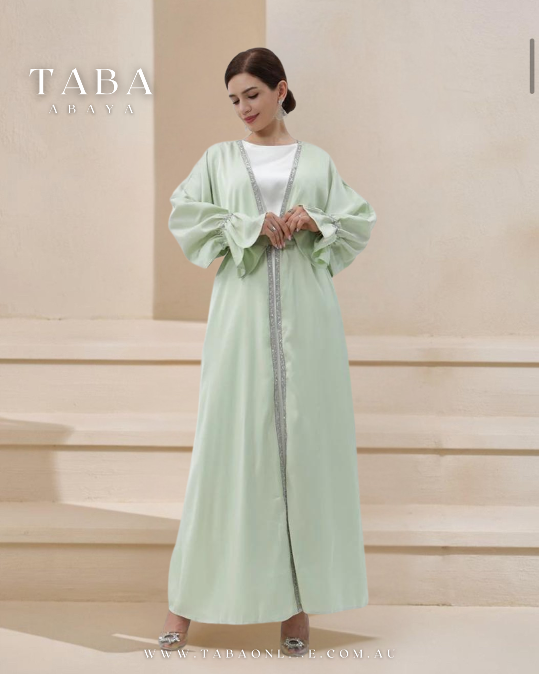 TABA Acetate Light Green Beaded Dress