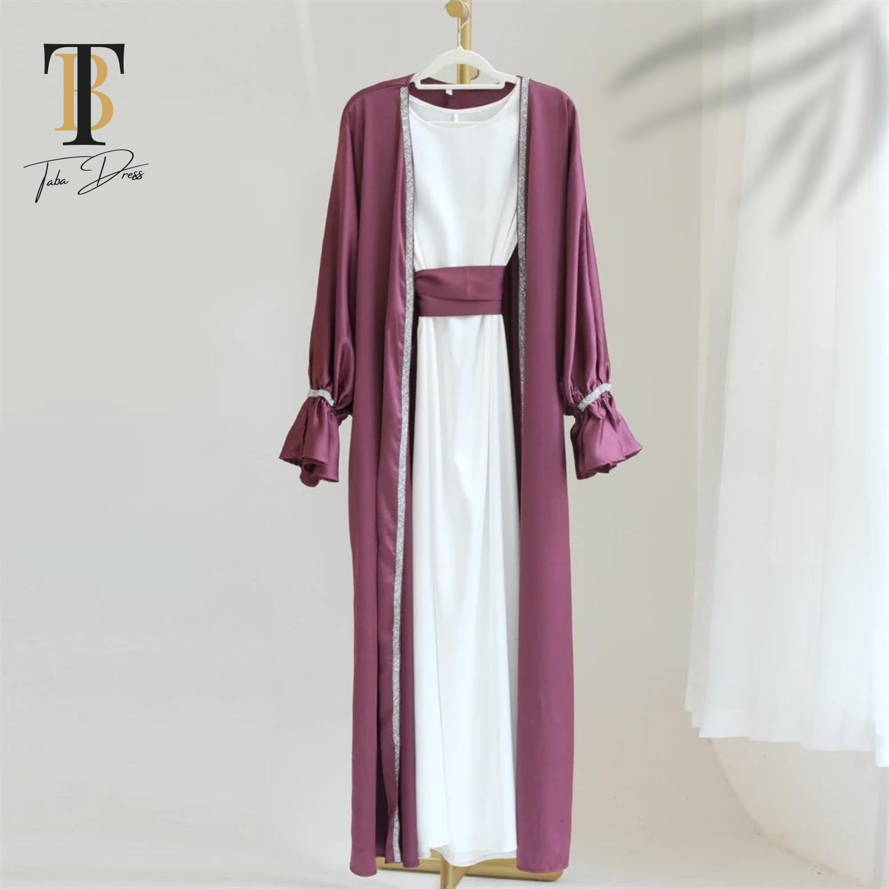 TABA Acetate Maroon Beaded Dress - Image 2