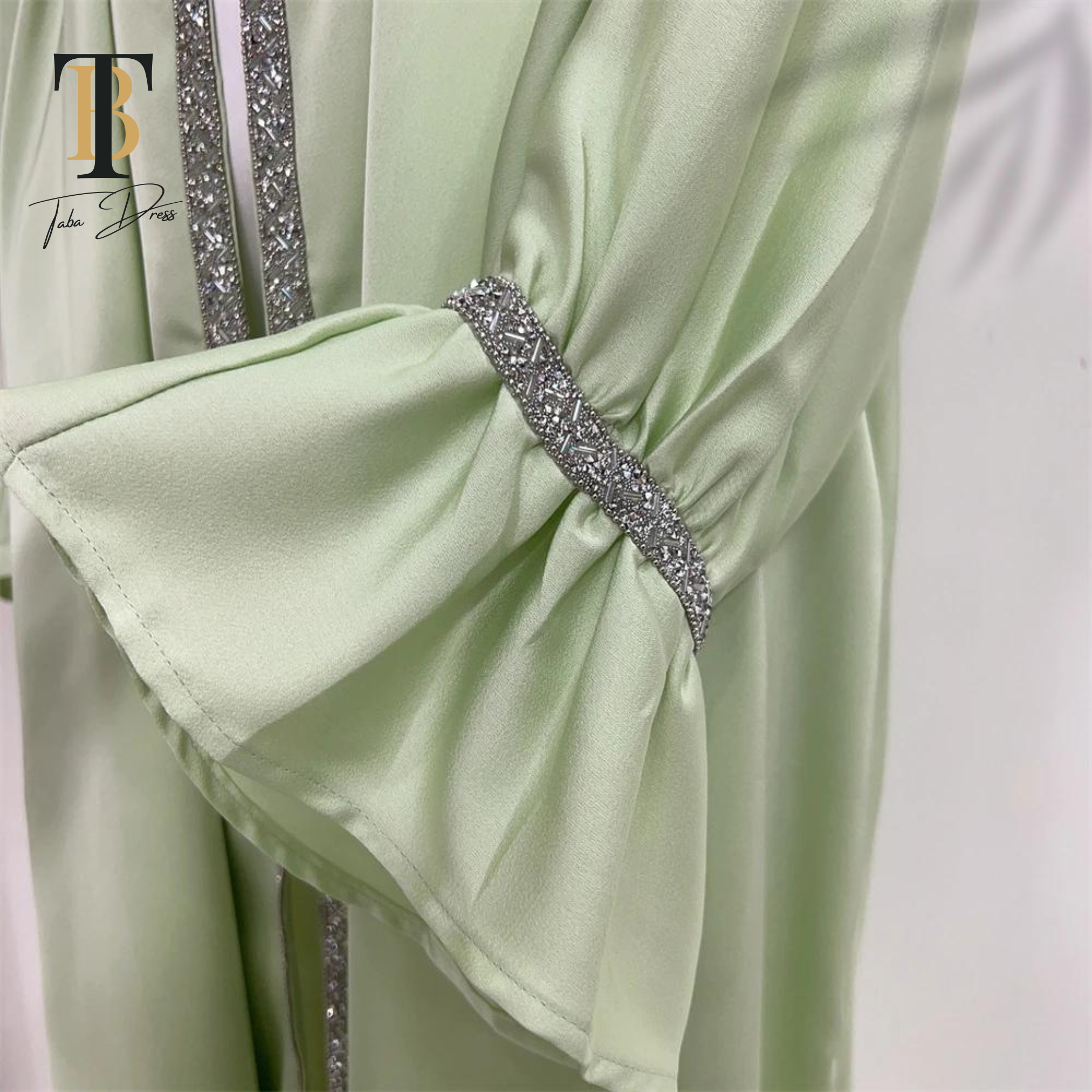 TABA Acetate Light Green Beaded Dress - Image 3