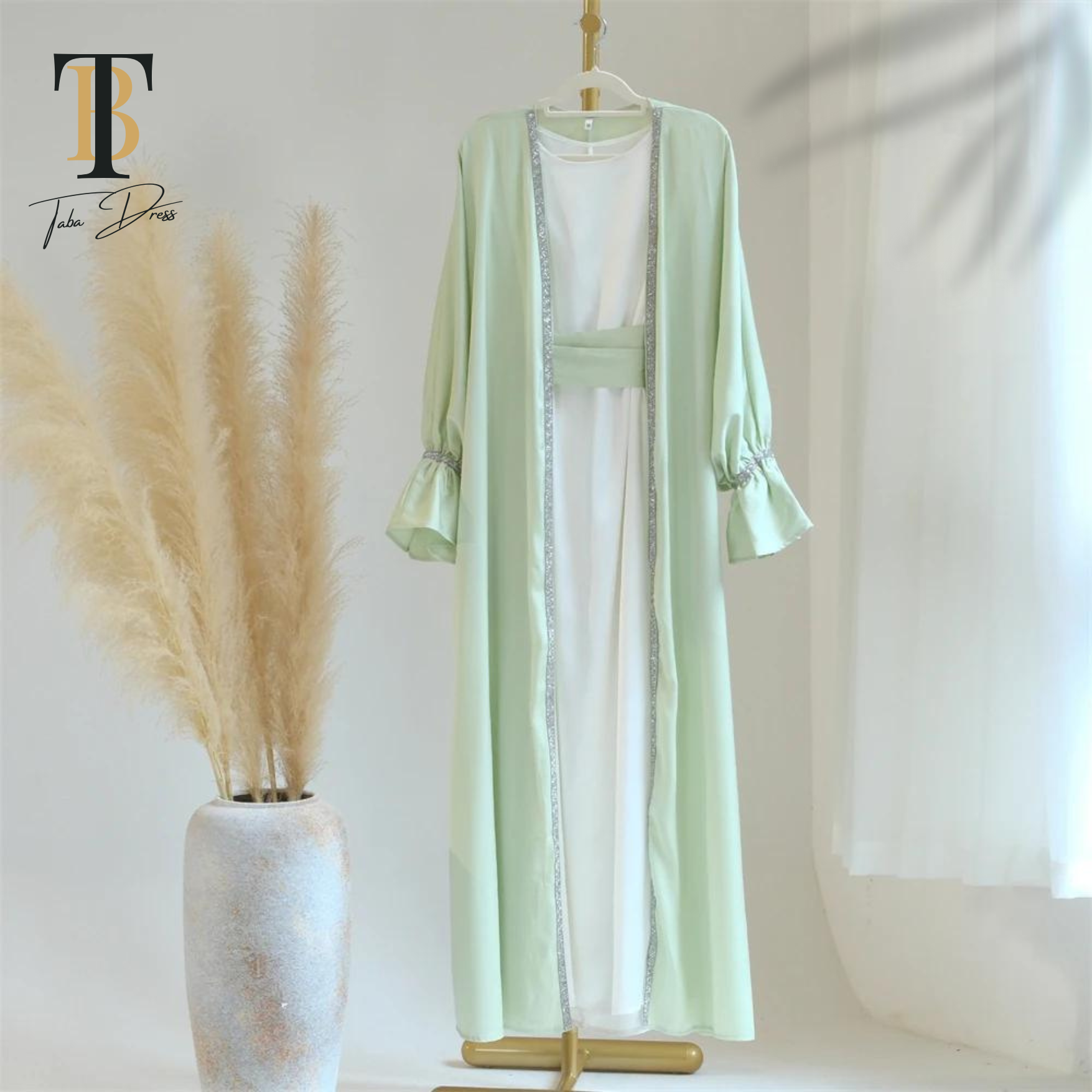TABA Acetate Light Green Beaded Dress - Image 5