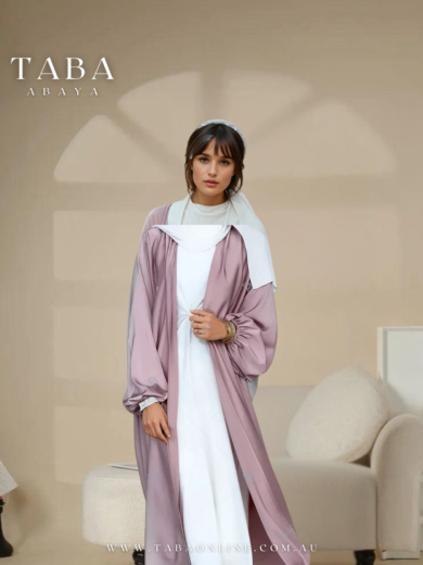 TABA Elegant Satin Open Cardigan Abaya - 2 Pcs