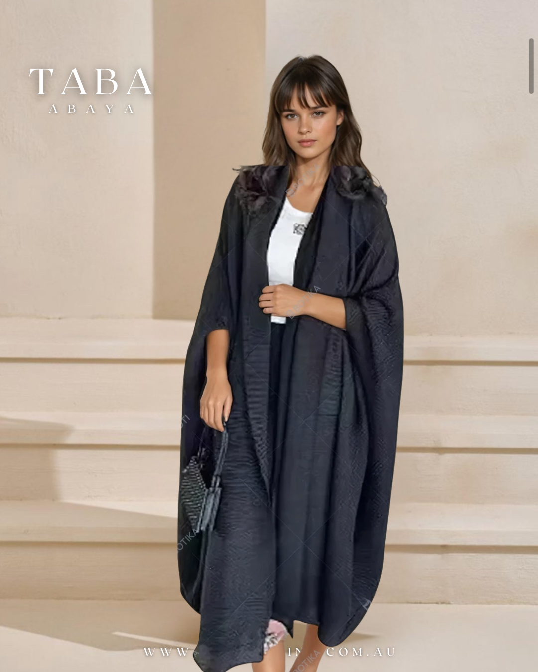 TABA Pleated Open Abaya in Black