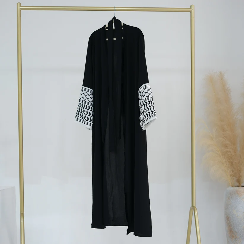 Palestinian Keffiyeh Sleeve Open Cardigan Abaya - Image 2