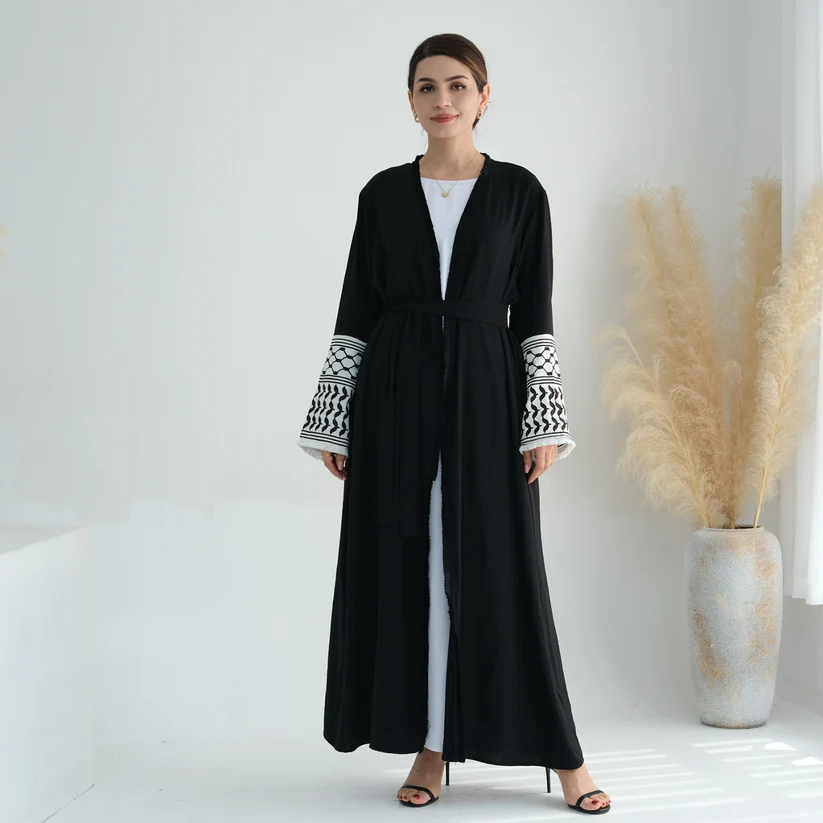 Palestinian Keffiyeh Sleeve Open Cardigan Abaya - Image 3