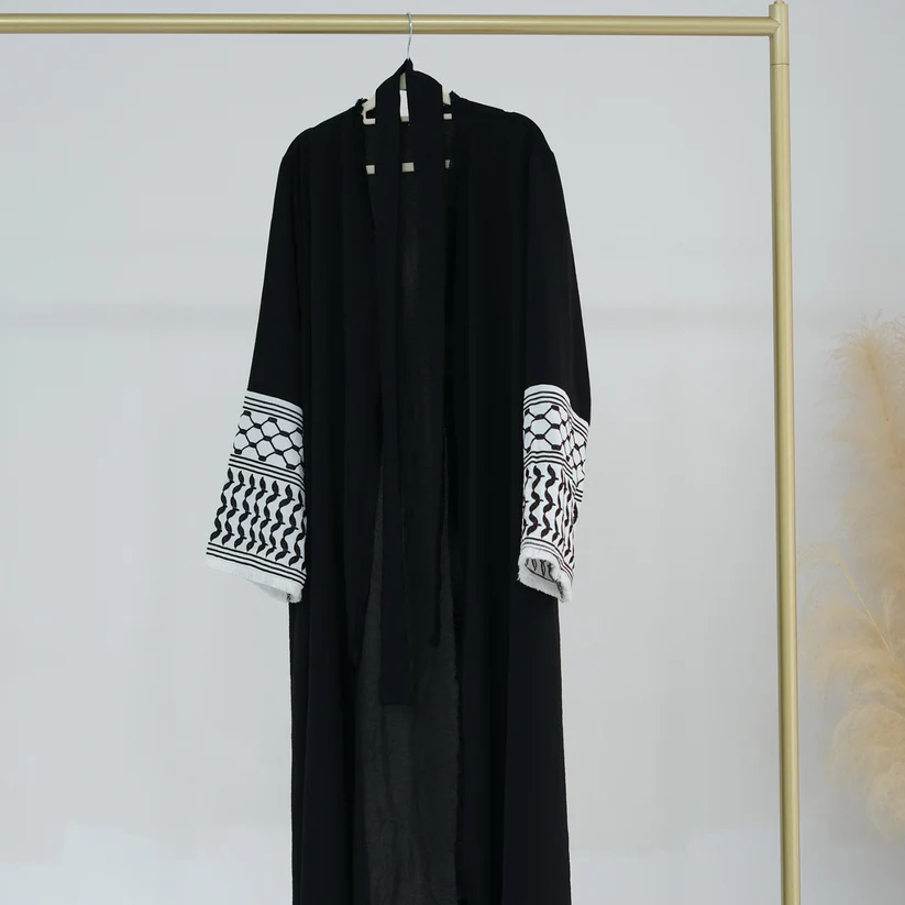 Palestinian Keffiyeh Sleeve Open Cardigan Abaya - Image 4