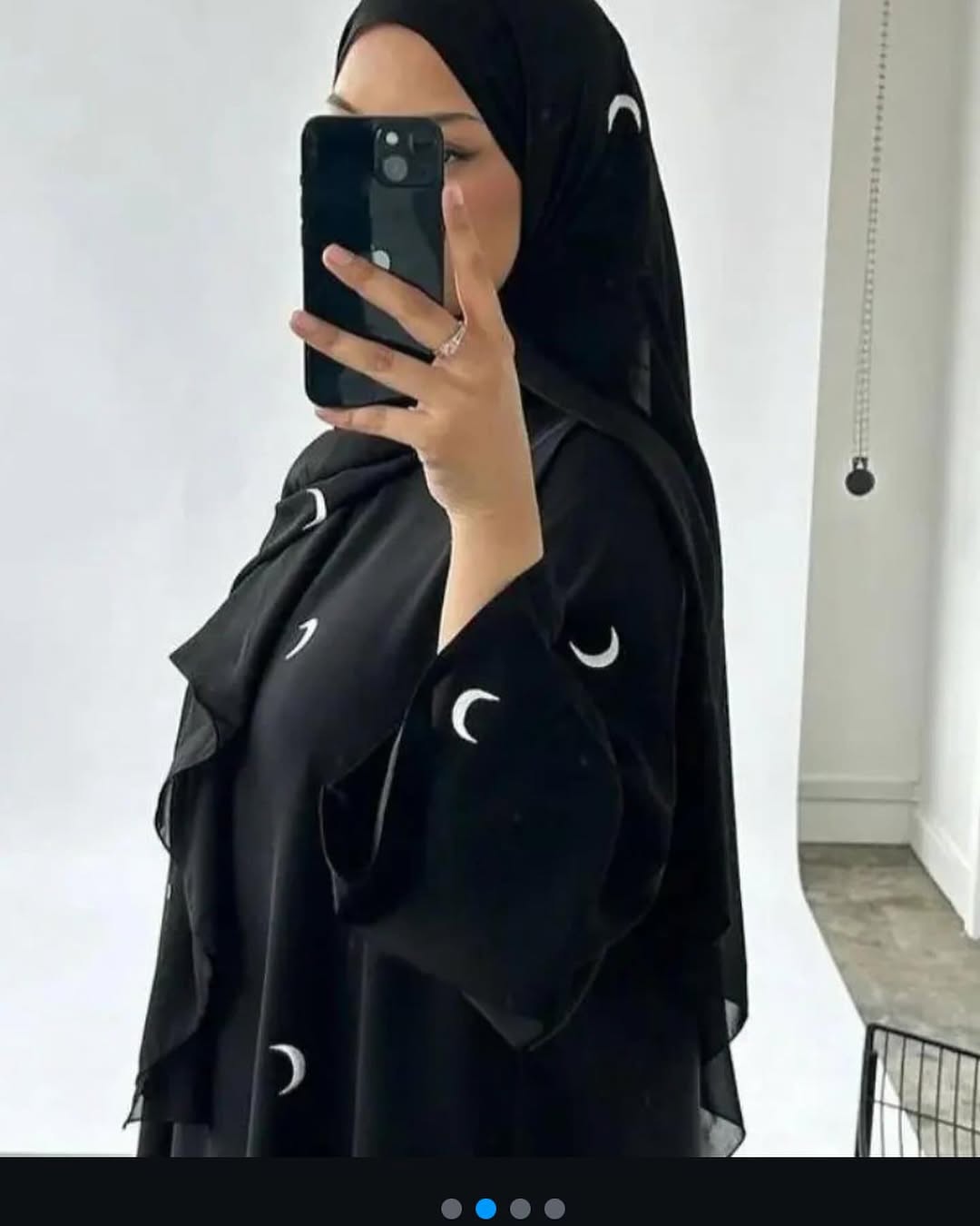 Hilals Serenity Abaya – Black with Crescent Moon Motifs with Hijab - Image 4