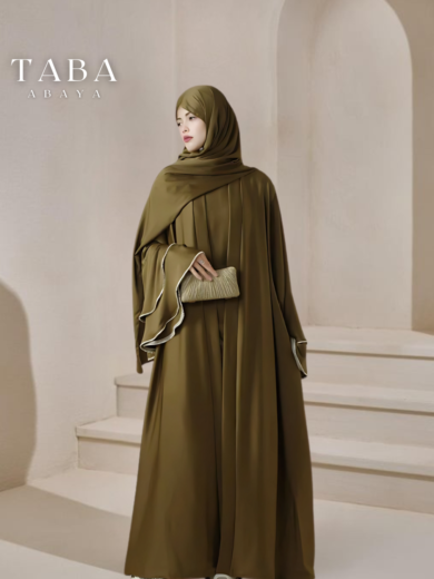 Olive Flow Modest 3Pcs Abaya Set with Elegant Drapes