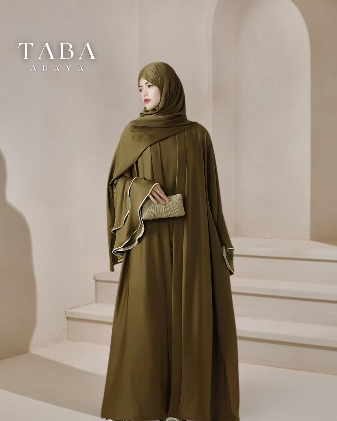 Olive Flow Modest 3Pcs Abaya Set with Elegant Drapes