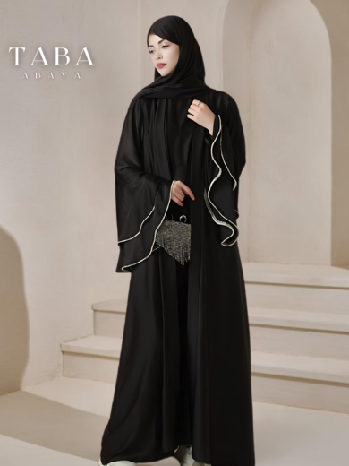 Black Modest 3Pcs Abaya Set with Elegant Drapes