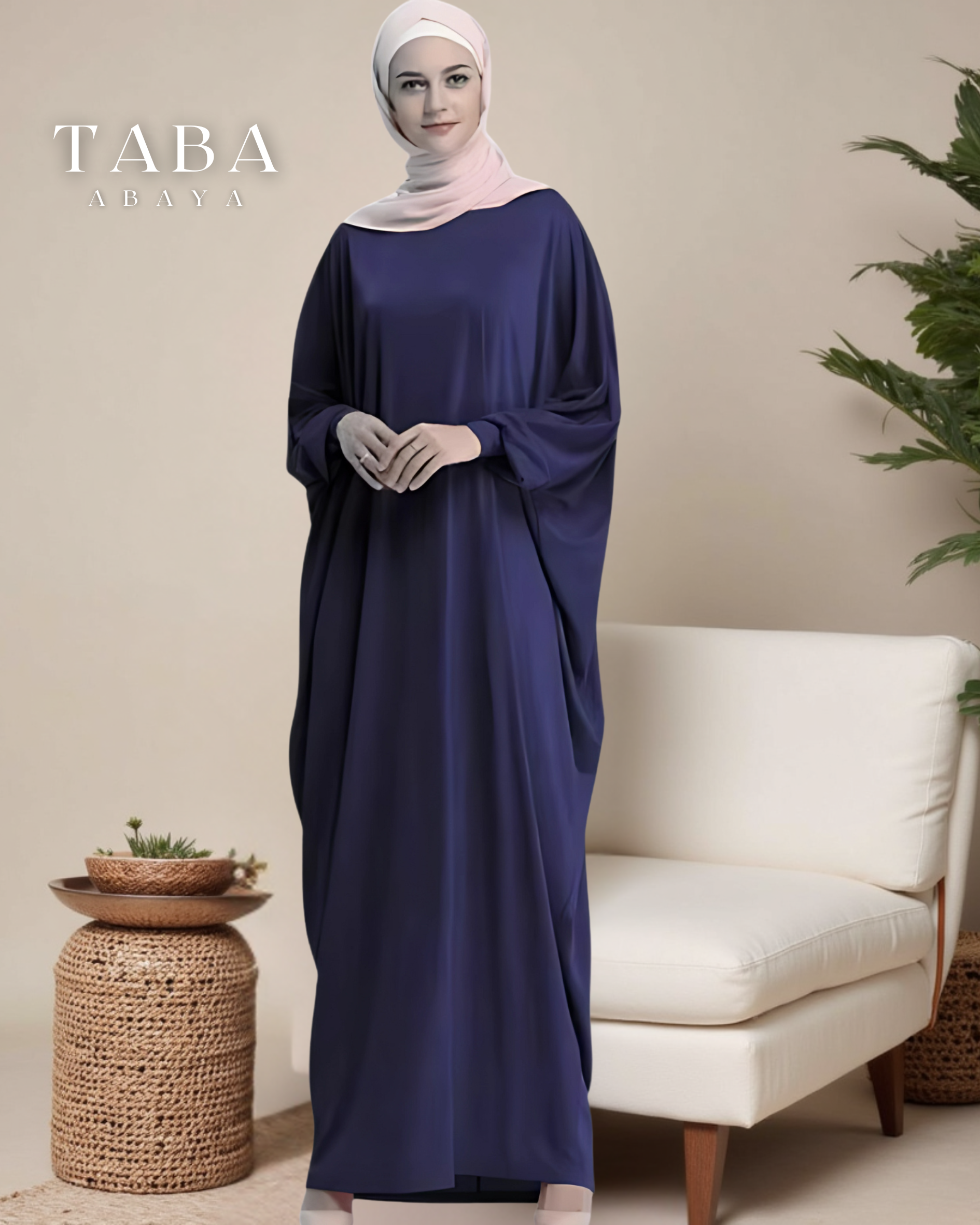 Navy Dark Blue Kaftan Free Size Casual Abaya