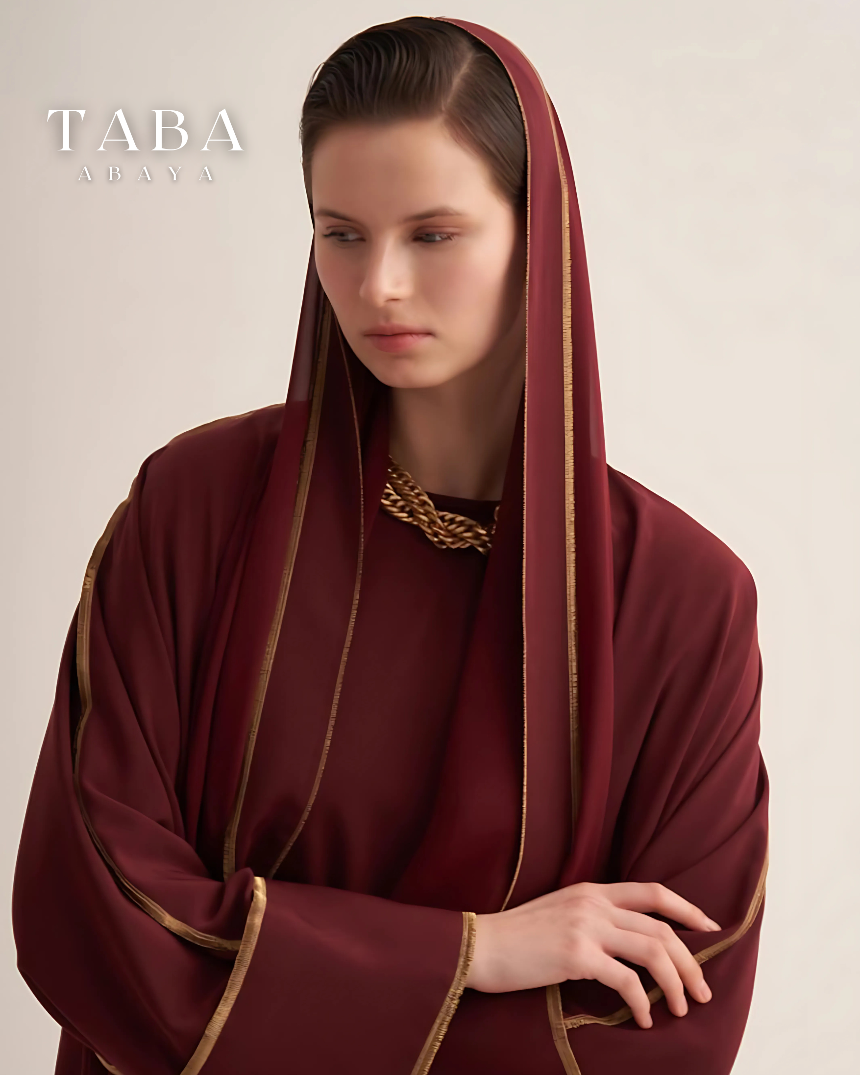 TABA New Line Burgundy Abaya Set - Image 2
