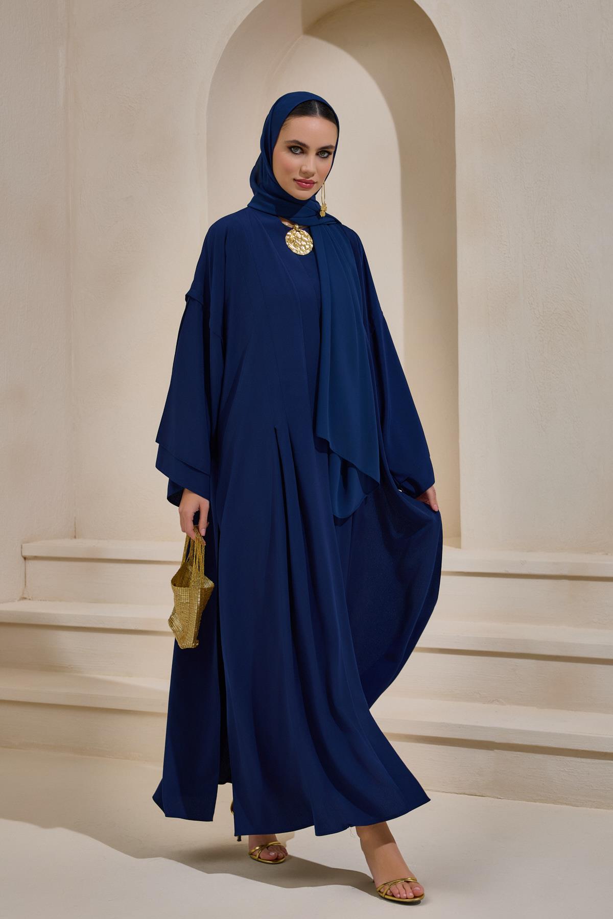 TABA Navy Blue Crepe Abaya Set of 3