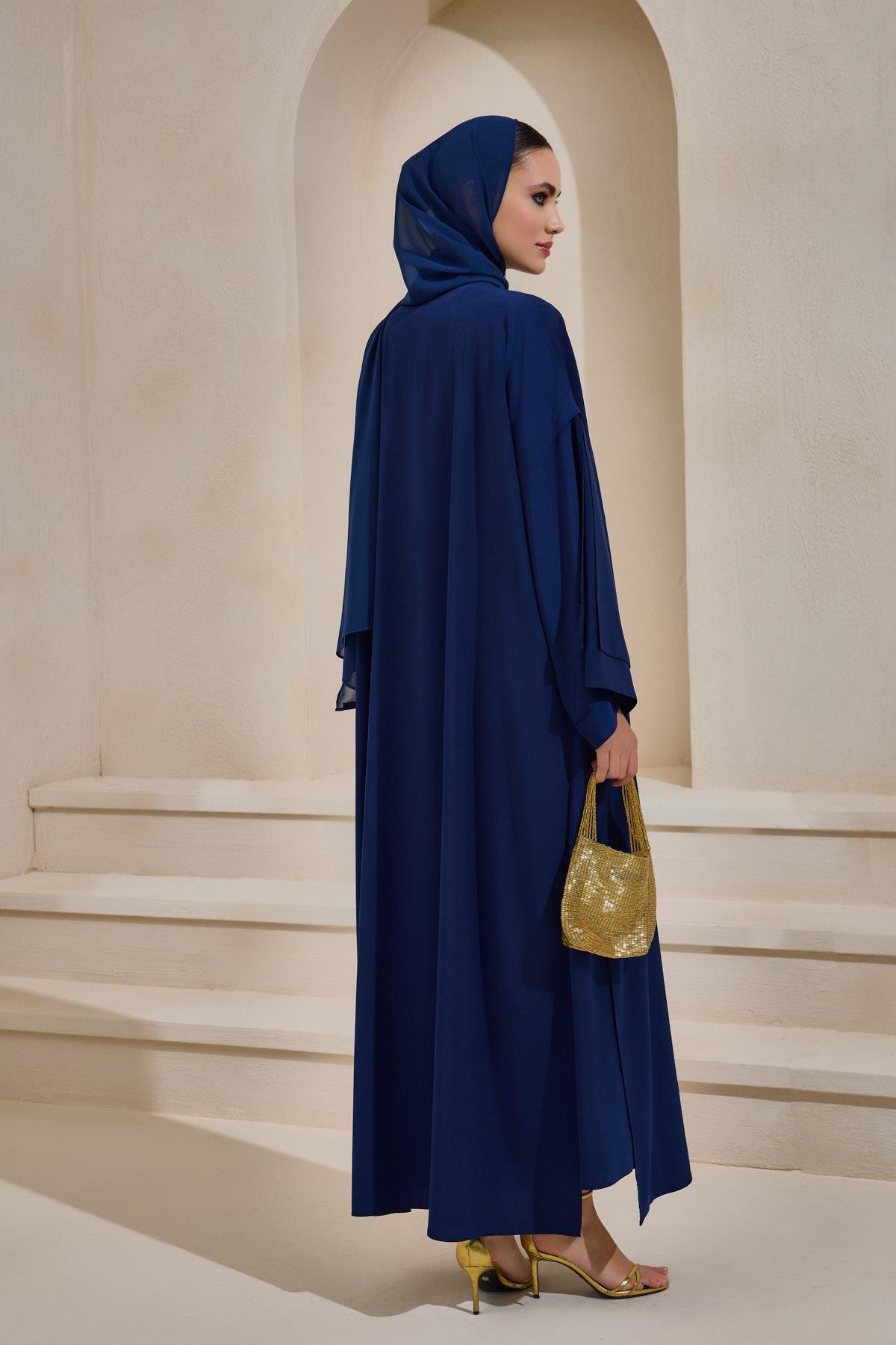TABA Navy Blue Crepe Abaya Set of 3 - Image 4
