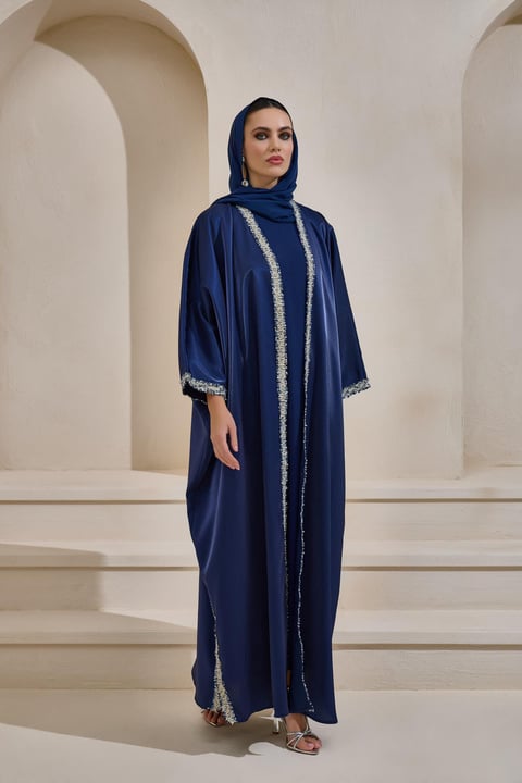 TABA Luxe Loren Abaya Set of 3 in Navy Blue