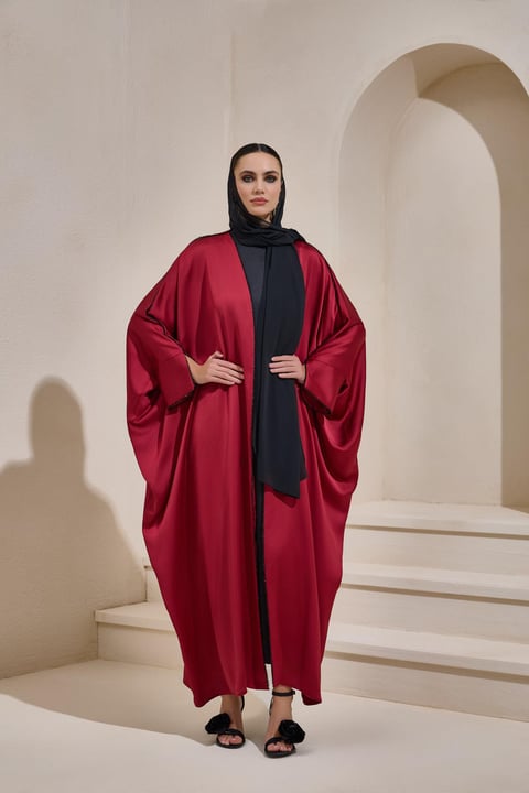 TABA Royale Satin Abaya Set - Burgundy