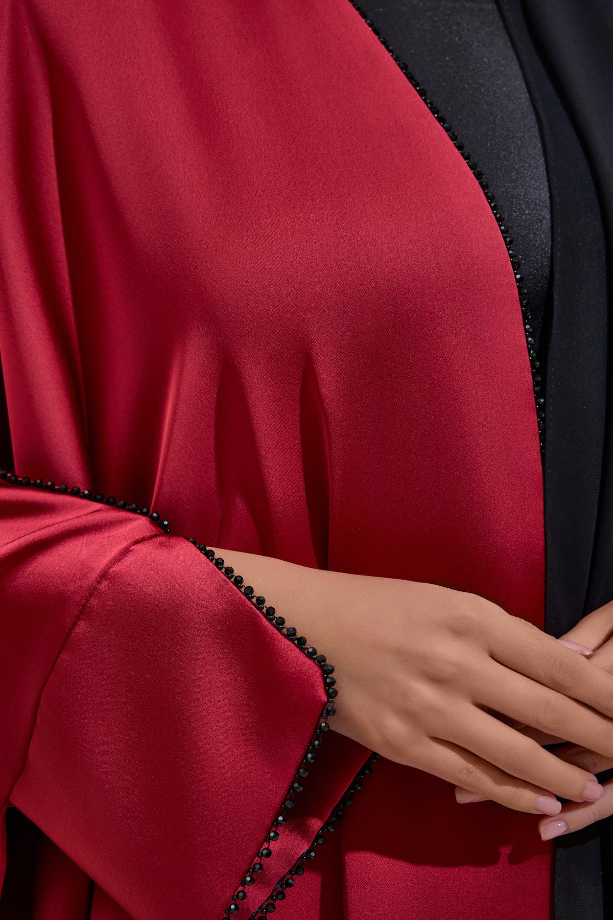 TABA Royale Satin Abaya Set - Burgundy - Image 2