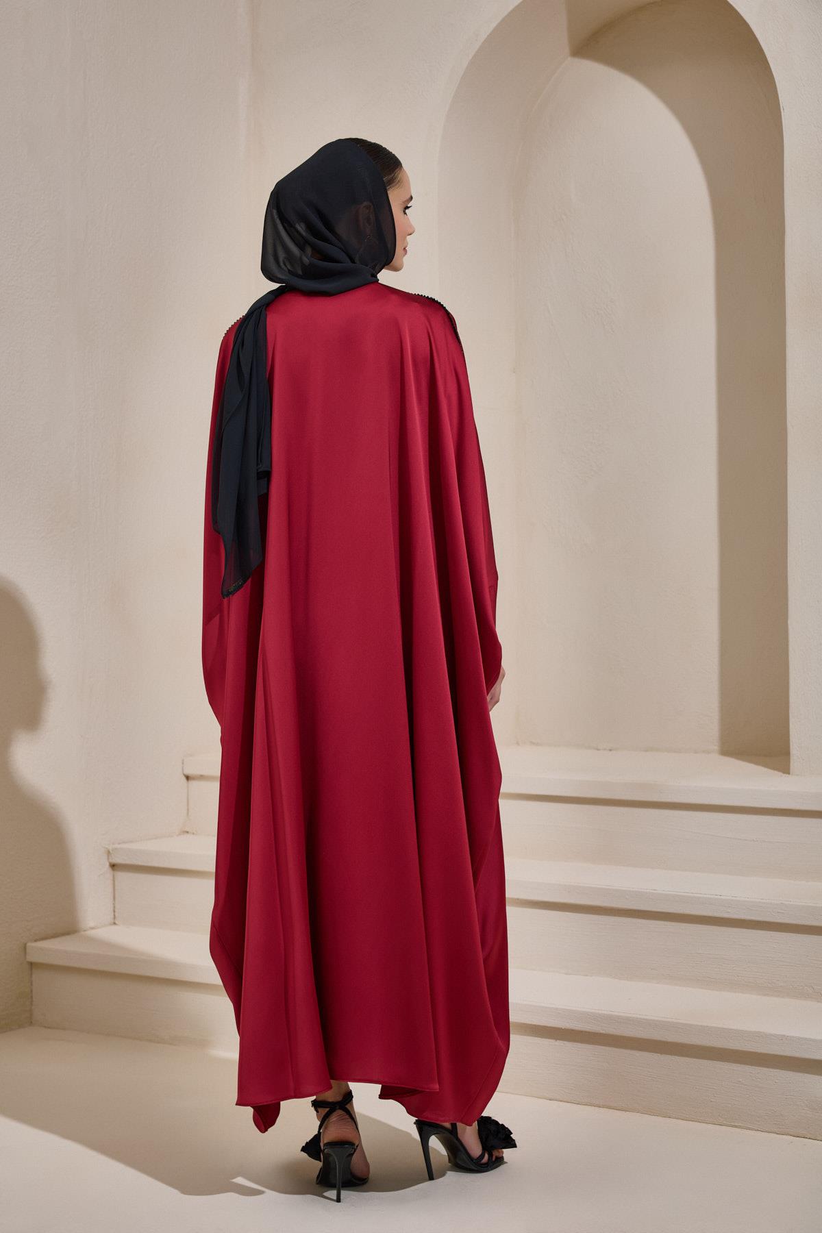TABA Royale Satin Abaya Set - Burgundy - Image 4