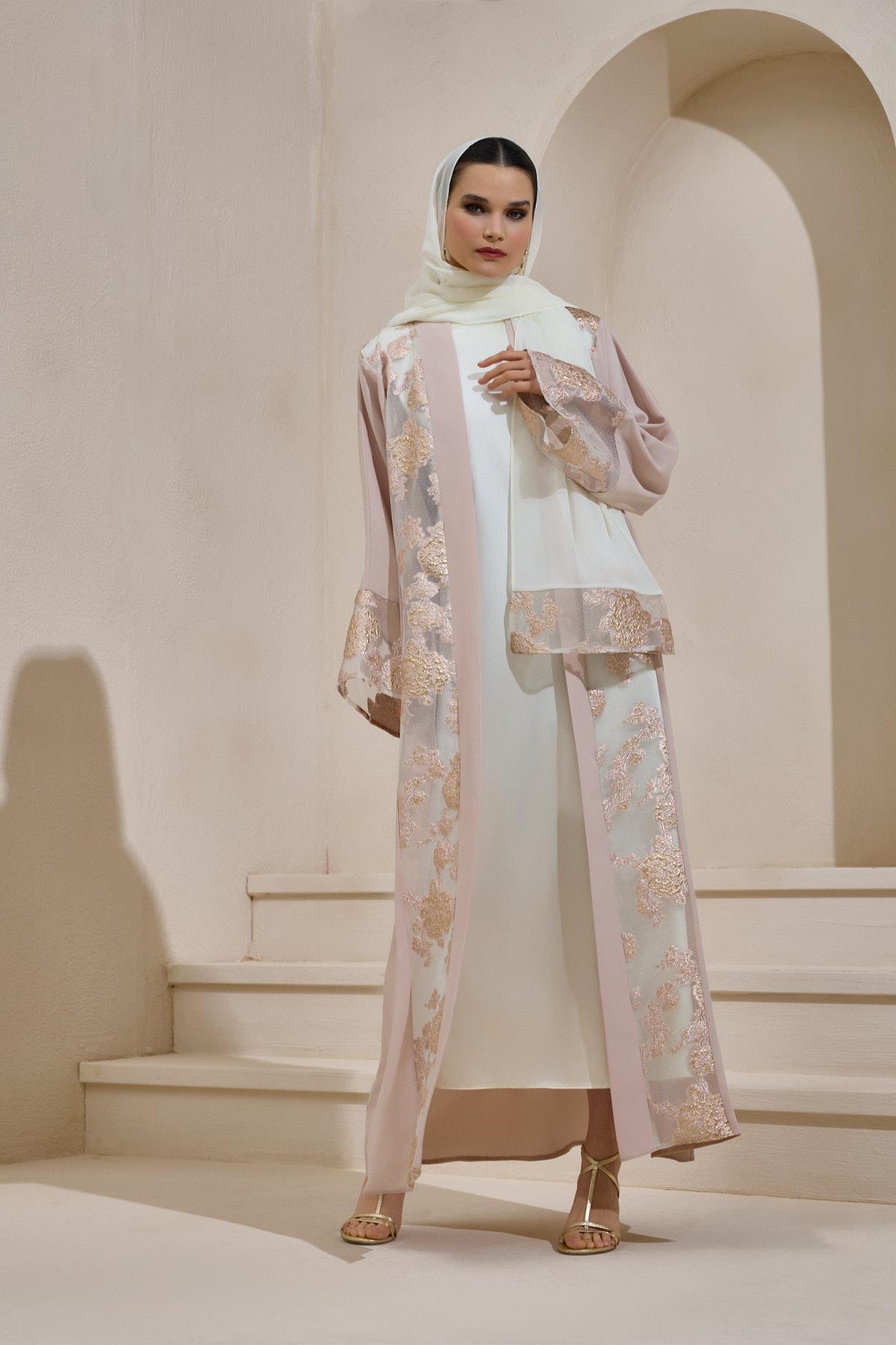 TABA Vera Luxe Floral Abaya Set - Pink Powder - Image 2