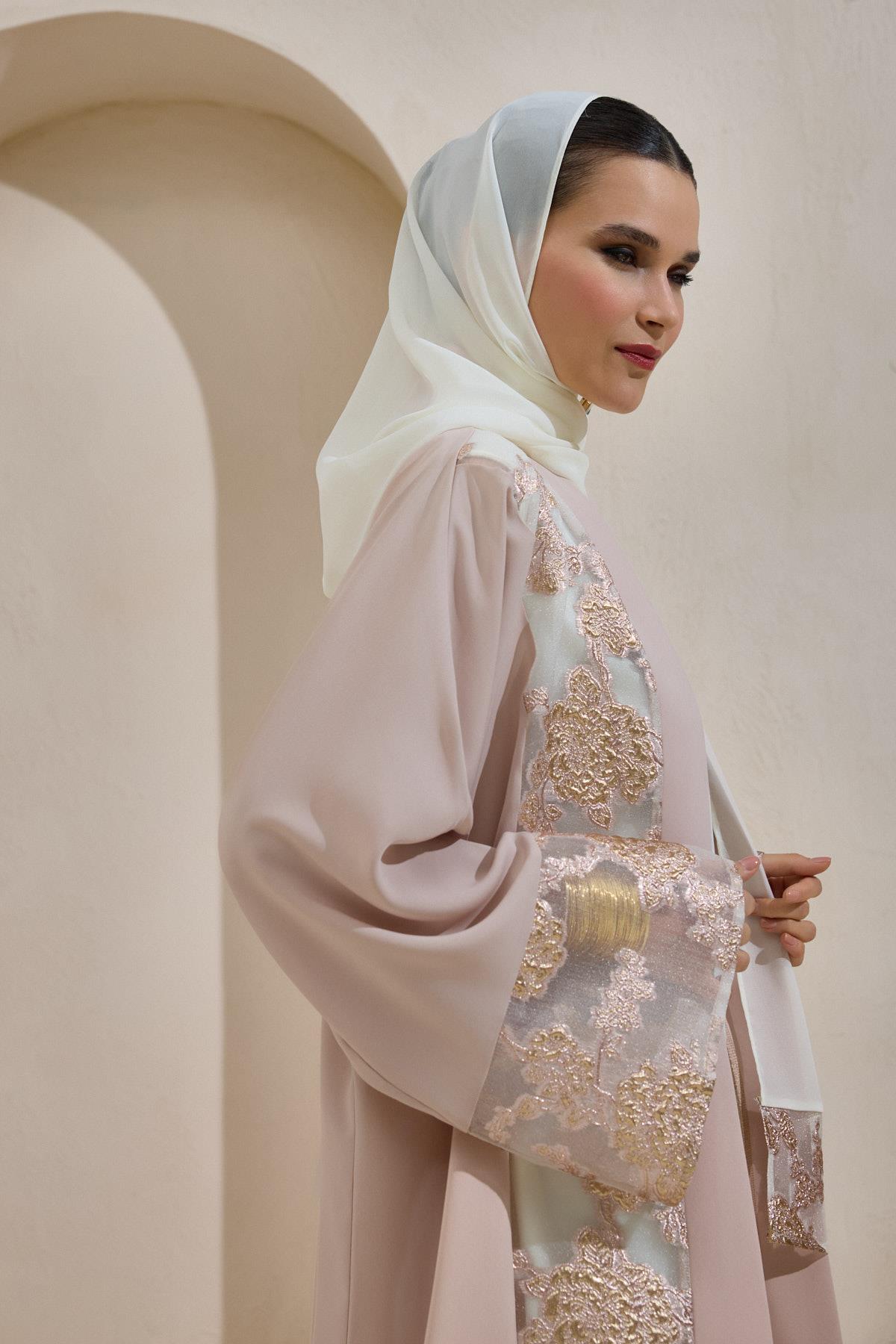 TABA Vera Luxe Floral Abaya Set - Pink Powder - Image 4