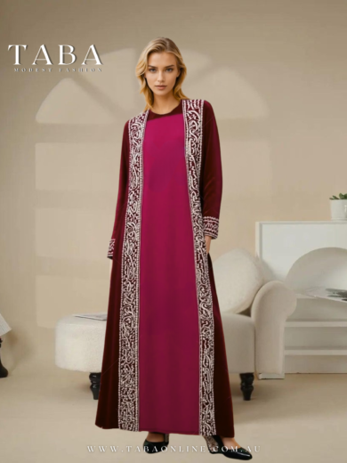 TABA Imperial Maroon Velvet Abaya