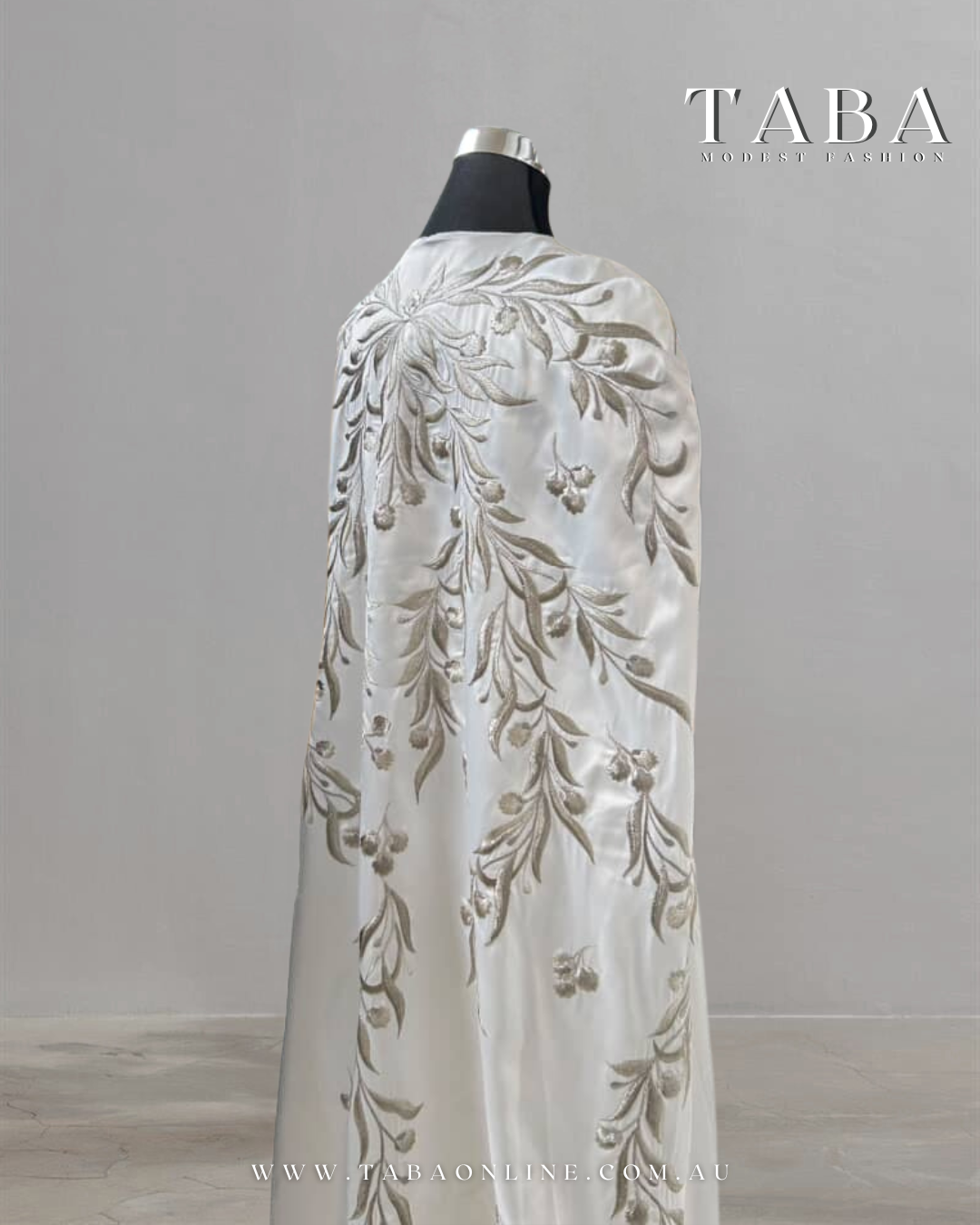 TABA Imperial Cape Gown – Embroidered White Elegance - Image 4