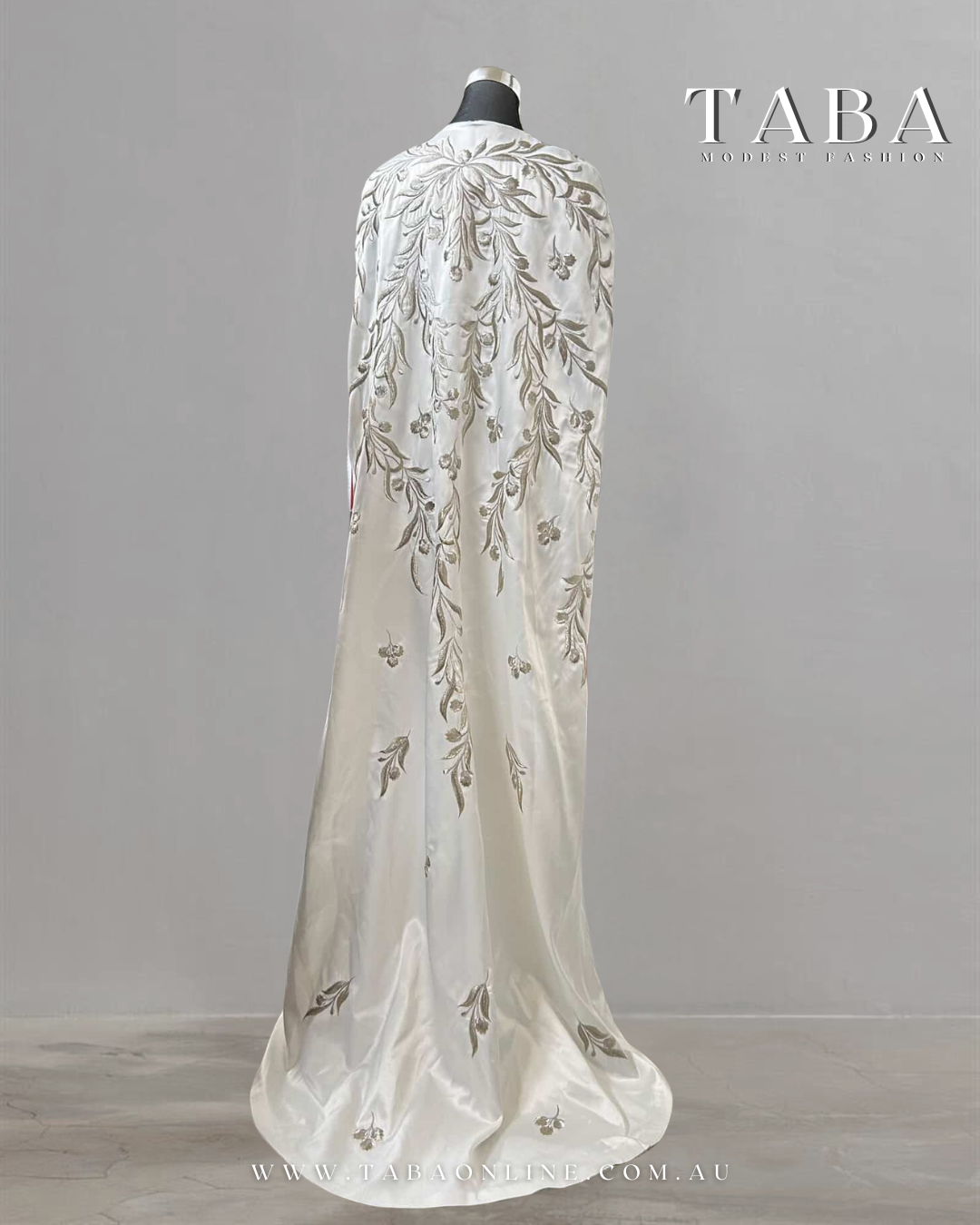 TABA Imperial Cape Gown – Embroidered White Elegance - Image 5