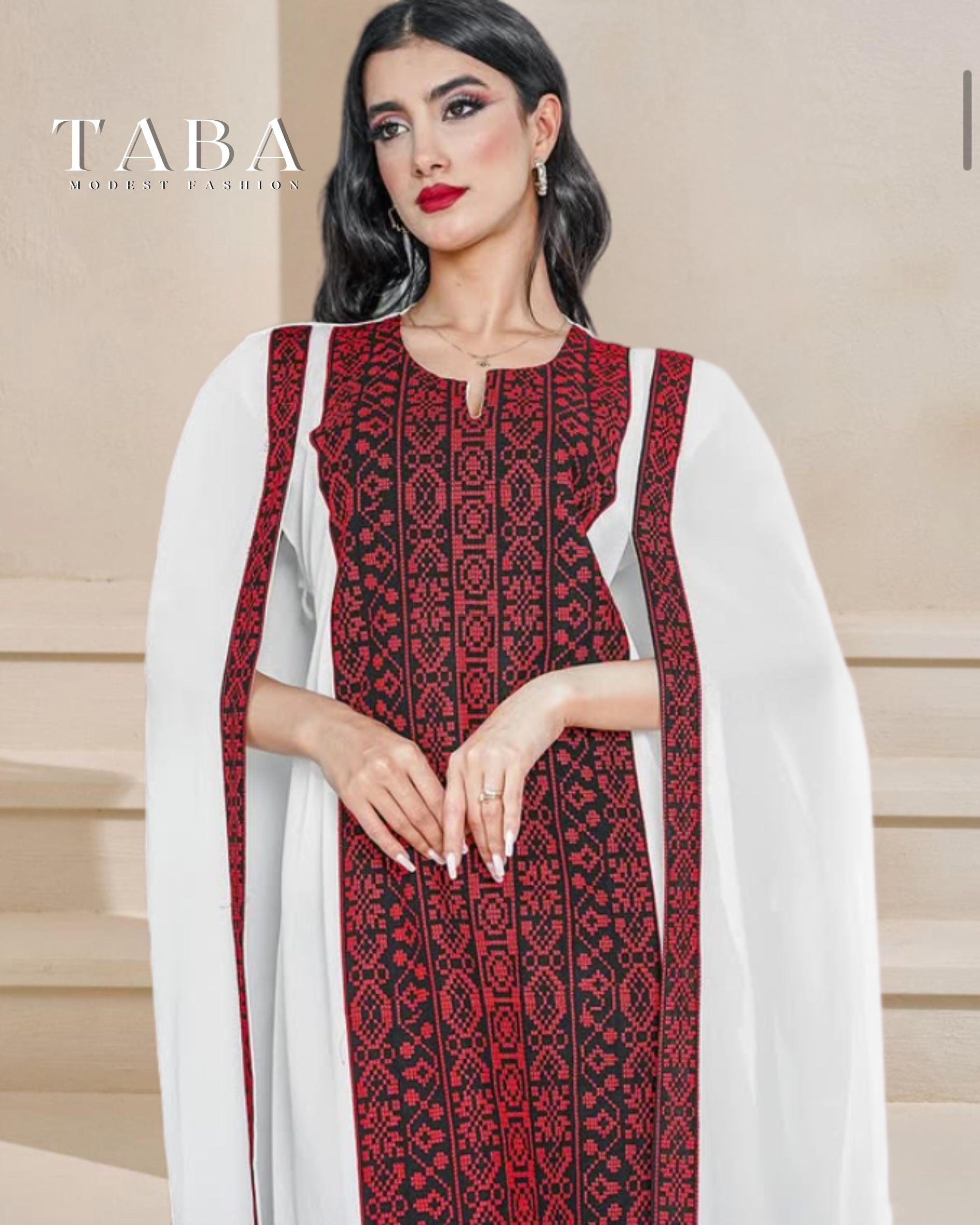 TABA Free Size Palestinian Heritage Cape Thobe – Hand-Embroidered - Image 2