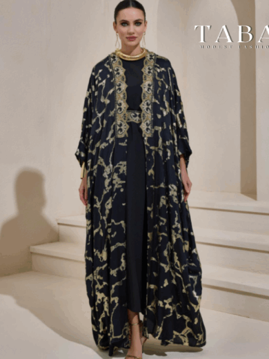 TABA Layali Luxe Abaya – Black & Gold Edition