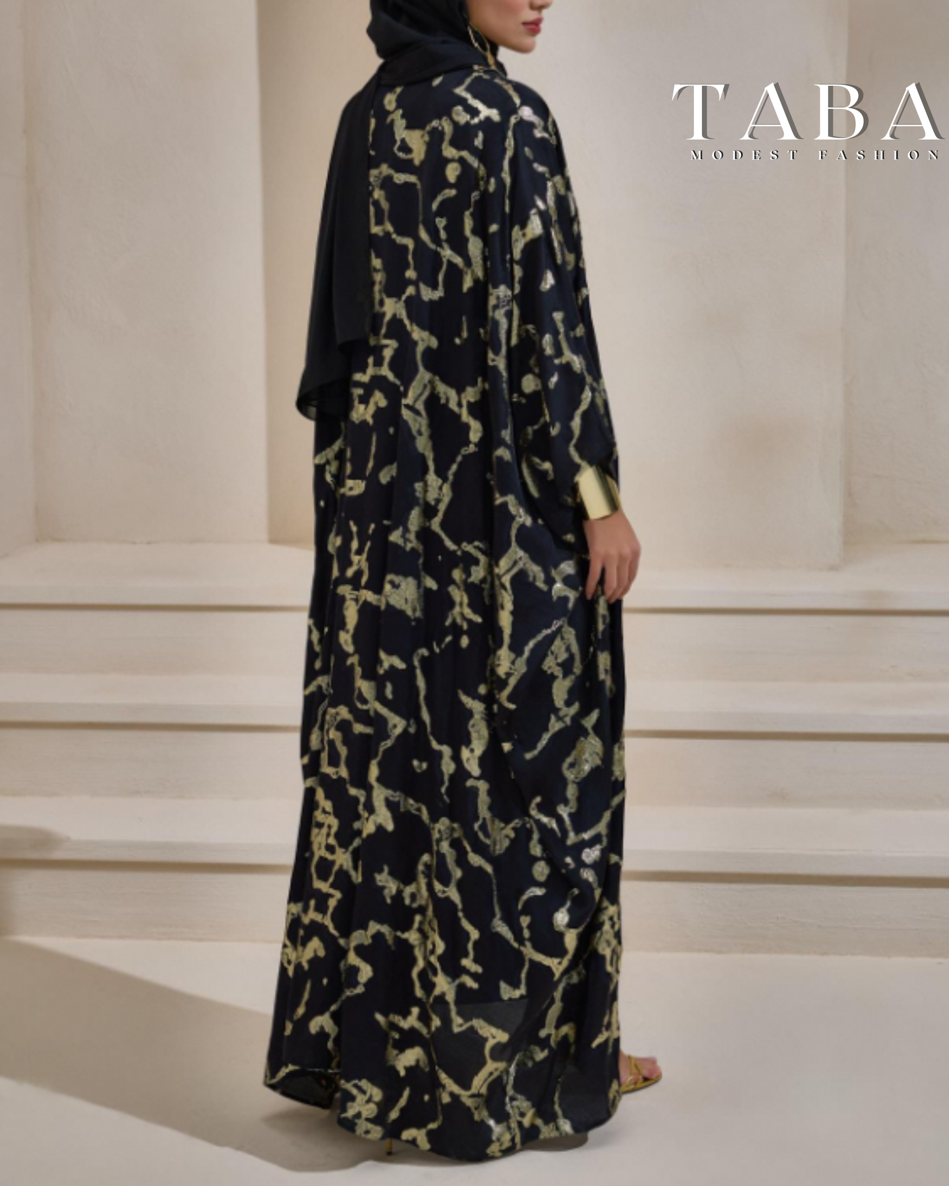 TABA Layali Luxe Abaya – Black & Gold Edition - Image 2