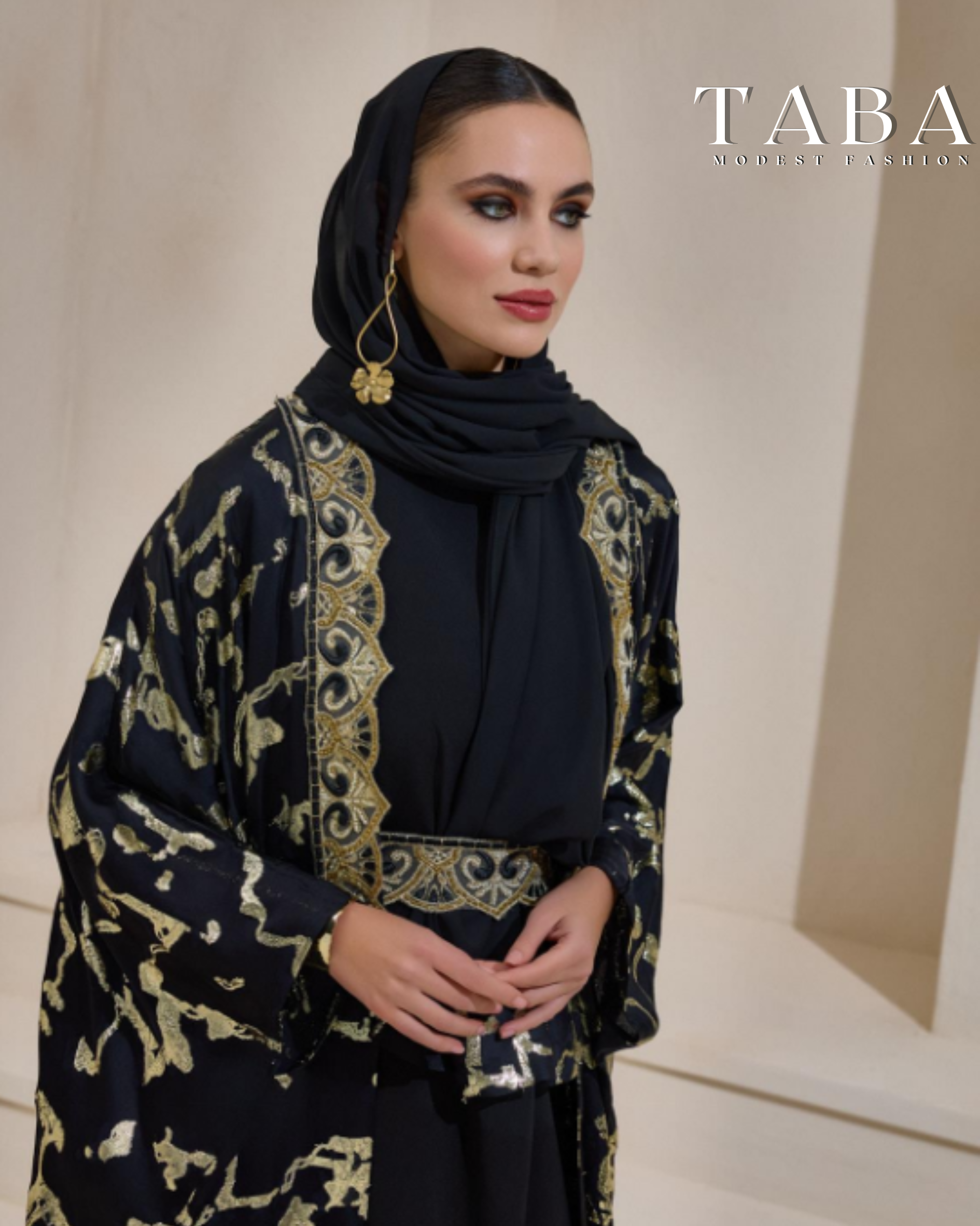 TABA Layali Luxe Abaya – Black & Gold Edition - Image 3